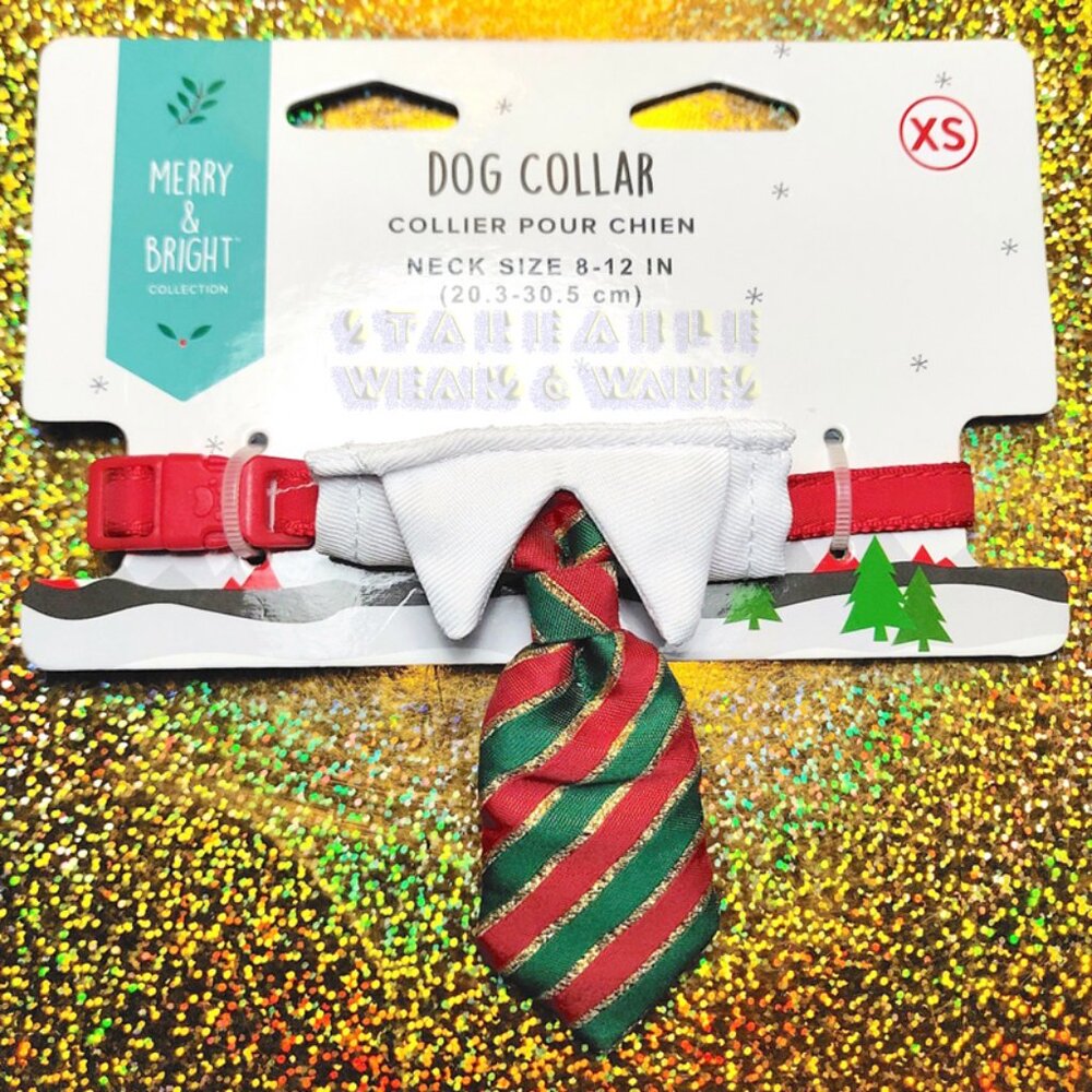 CHRISTMAS NECKTIE DOG COLLAR XS elf candy cane stripe tie adjustable cute 8-12"